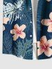 Plus Size Hibiscus Flower Tropical Leaf Print Buttons Pocket Hawaii Shirt For Men -  