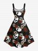 Robe débardeur grande taille à imprimé têtes de mort et fleurs - Noir XXS