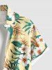 Chemise hawaïenne grande taille pour homme, à imprimé floral tropical et feuilles d'hibiscus, boutons et poche. - Jaune L