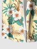 Chemise hawaïenne grande taille pour homme, à imprimé floral tropical et feuilles d'hibiscus, boutons et poche. - Jaune L