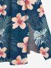 Plus Size Hibiscus Flower Tropical Leaf Print Split Hawaii Midi Dress - Paon Bleu S