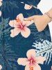 Plus Size Hibiscus Flower Tropical Leaf Print Split Hawaii Midi Dress - Paon Bleu S
