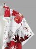 Chemise hawaïenne grande taille pour homme, à imprimé hibiscus, boutons et poches. - Blanc L