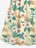 Robe cache-cœur hawaïenne à imprimé de feuilles tropicales et fleurs d'hibiscus, grande taille - Beige S