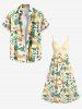 Robe cache-cœur hawaïenne à imprimé de feuilles tropicales et fleurs d'hibiscus, grande taille - Beige S