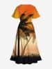 Plus Size Coconut Tree Ombre Sky Grass Print Hawaii Split Pocket A Line Midi Dress -  