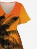 Plus Size Coconut Tree Ombre Sky Grass Print Hawaii Split Pocket A Line Midi Dress -  