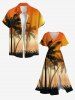 Plus Size Coconut Tree Ombre Sky Grass Print Hawaii Split Pocket A Line Midi Dress -  