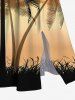 Plus Size Coconut Tree Ombre Sky Grass Print Hawaii Split Pocket A Line Midi Dress -  