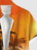 Chemise hawaïenne à poches boutons, imprimé ombré de cocotiers et d'herbe, grande taille, pour hommes - Orange L