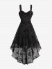 Gothic Plus Size Lily Flowers Flocking Lace Trim Ruched Asymmetrical Tank Dress -  