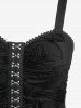 Gothic Plus Size Lily Flowers Flocking Lace Trim Ruched Asymmetrical Tank Dress -  