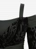 Robe asymétrique grande taille à épaules dénudées, manches évasées, flocage fleuri, ceinturée - Noir 4X | US 26-28