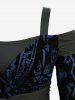 Plus Size Cold Shoulder Flare Sleeve Flower Flocking Belted High Low Asymmetric Dress -  