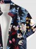 Plus Size Tropical Leaf Branch Flower Print Hawaii Button Pocket Shirt For Men - Noir XL