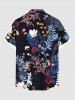 Plus Size Tropical Leaf Branch Flower Print Hawaii Button Pocket Shirt For Men -  
