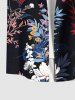 Plus Size Tropical Leaf Branch Flower Print Hawaii Button Pocket Shirt For Men -  