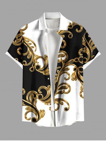 Plus Size Colorblock Floral Pattern Print Buttons Pocket Shirt For Men - WHITE - 4XL