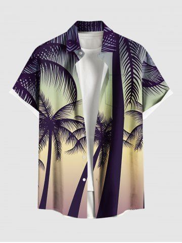 Chemise hawaïenne grande taille pour homme, imprimé ombré cocotier, boutons et poche. - MIDNIGHT BLUE - 5XL