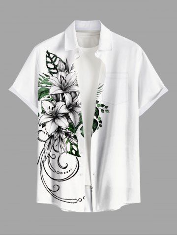 Chemise hawaïenne à imprimé floral, feuilles et branches, grande taille, avec poche boutonnée, pour homme - WHITE - 3XL