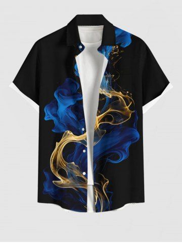 Chemise hawaïenne à imprimé ruban en mousseline fumée grande taille pour homme - BLACK - 3XL