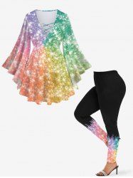 Galaxy Ombre Colorblock Sparkling Sequin Glitter 3D Print Plus Size Matching Set -  