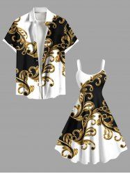 Colorblock Floral Pattern Print Plus Size Matching Hawaii Beach Outfit For Couples -  