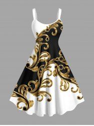 Plus Size Colorblock Floral Pattern Print Tank Dress -  