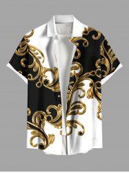 Plus Size Colorblock Floral Pattern Print Buttons Pocket Shirt For Men -  