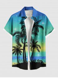 Chemise hawaïenne grande taille pour homme, imprimé ciel et mer ombré, cocotier, boutons et poche. - Bleu Ciel 6XL