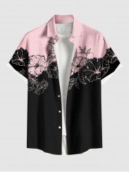 Chemise hawaïenne grande taille pour homme, à imprimé colorblock de fleurs d'hibiscus et de feuilles, boutons et poche. - Rose clair 6XL