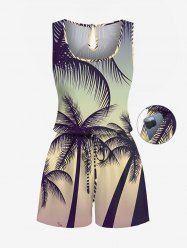 Plus Size Coconut Tree Ombre Print Cinched Hawaii Romper -  