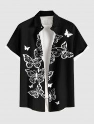 Chemise hawaïenne grande taille à imprimé papillon, boutons et poches pour homme - Noir XL