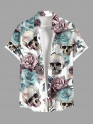 Plus Size Skulls Rose Flowers Print Buttons Pocket Hawaii Shirt For Men -  
