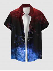 Chemise à poches boutonnées grande taille pour homme, imprimé floral hawaïen dégradé, style peinture à l'encre - Noir XL