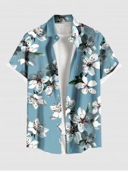 Plus Size Flower Leaf Print Hawaii Button Pocket Shirt For Men -  