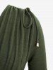 Solid Color Cinched Twisted Sweater and Pintuck Buckle Waist Wide Leg Pants Plus Size Outfit -  