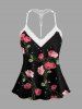 Valentines Rose Flower Vine Printed Lace Trim Crochet Pajama Top and Short Plus Size Matching Set -  