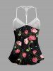 Valentines Rose Flower Vine Printed Lace Trim Crochet Pajama Top and Short Plus Size Matching Set -  
