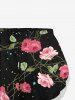 Valentines Rose Flower Vine Printed Lace Trim Crochet Pajama Top and Short Plus Size Matching Set -  
