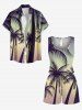 Matching Hawaii Shirt and Romper Plus Size Beach Outfit Coconut Tree Ombre Printed for Couples -  