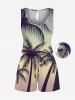 Matching Hawaii Shirt and Romper Plus Size Beach Outfit Coconut Tree Ombre Printed for Couples -  