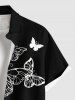 Chemise hawaïenne grande taille à imprimé papillon, boutons et poches pour homme - Noir XL