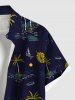 Chemise hawaïenne grande taille pour homme, imprimé cocotiers, voiliers et lune, boutons et poche. - Bleu Marine 6XL