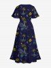 Robe midi fendue hawaïenne à imprimé cocotier, voilier et lune, grande taille - Noir XXS