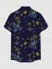 Chemise hawaïenne grande taille pour homme, imprimé cocotiers, voiliers et lune, boutons et poche. - Bleu Marine 6XL