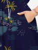 Robe midi fendue hawaïenne à imprimé cocotier, voilier et lune, grande taille - Noir XXS