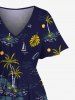 Robe midi fendue hawaïenne à imprimé cocotier, voilier et lune, grande taille - Noir 3X