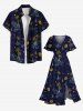 Robe midi fendue hawaïenne à imprimé cocotier, voilier et lune, grande taille - Noir 5X