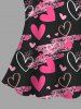 Haut de pyjama nuisette grande taille à imprimé graffiti cœurs et bordure en dentelle, avec bretelles, idéal pour la Saint-Valentin. - Noir XL